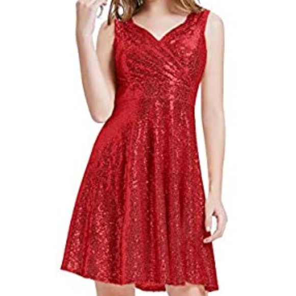 Women's Sequin Flared Cocktail Dress (Red, Size S) - Picture 1 of 4